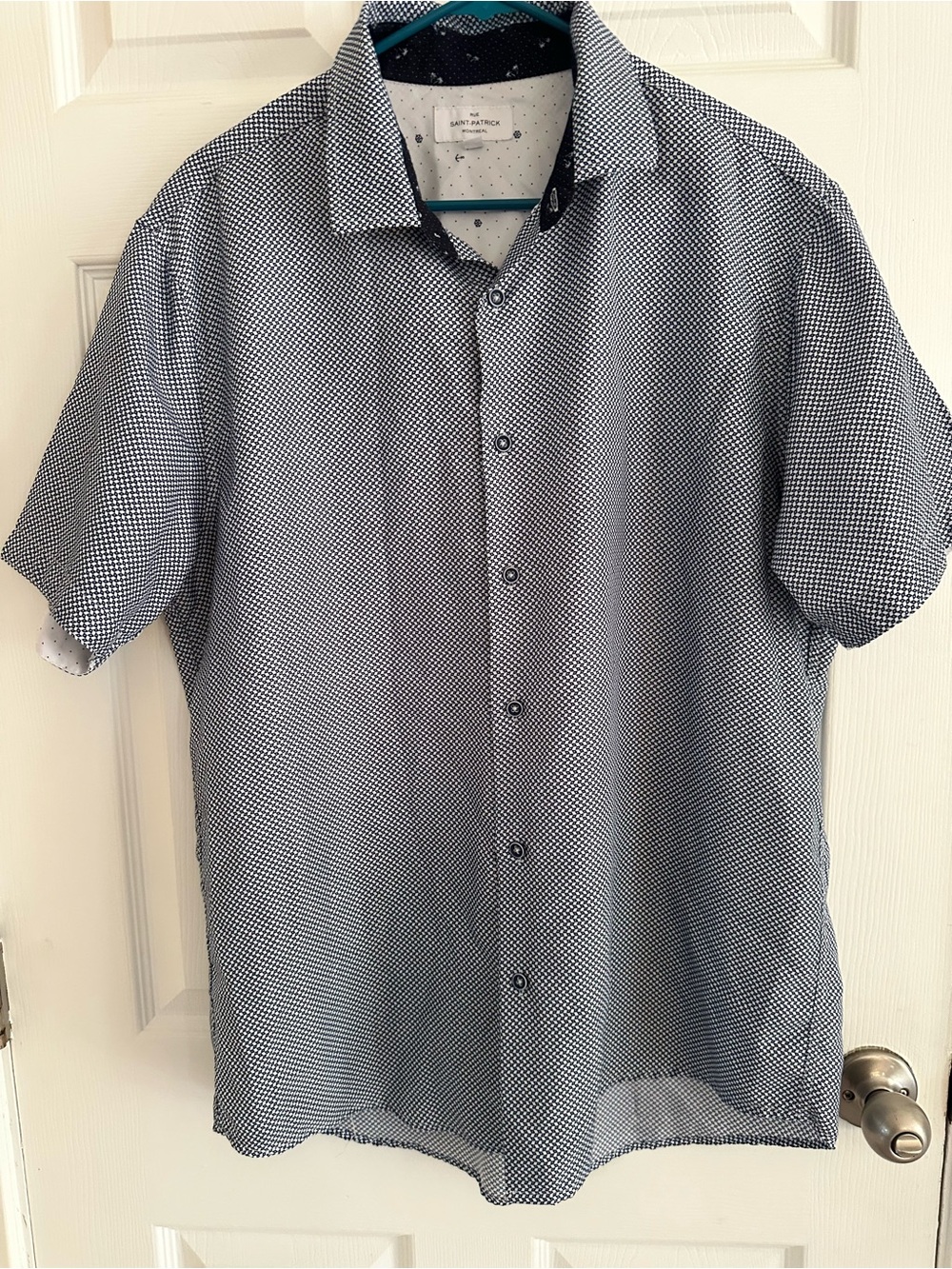 Short-Sleeve Geometric Button-Up Shirt - Blue/White
